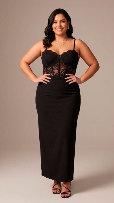 VESTIDO NEGRO CON TRANSPARENCIA LICRA