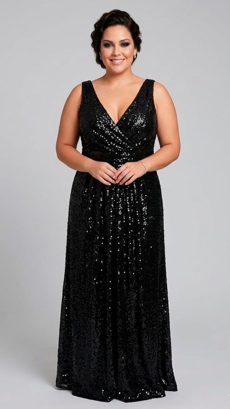 VESTIDO NEGRO CON LENTEJUELAS ESCOTE V