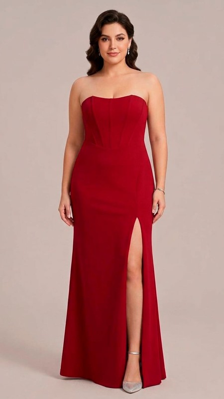 VESTIDO ROJO ESTRAPLR CON VARILLAS LICRA