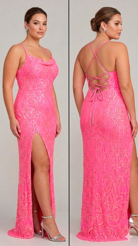 VESTIDO ROSADO FORFORESENTE CON LENTEJUELAS