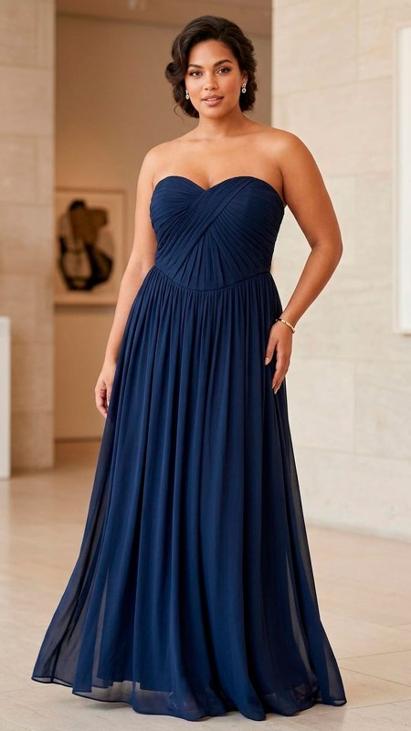 VESTIDO AZUL MARINO ESTRAPLE DE GASA