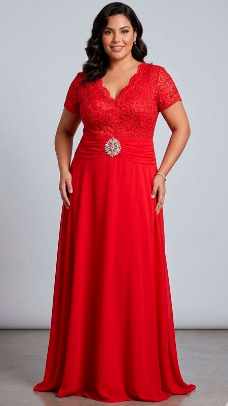 VESTIDO ROJO INTENSO CON ENCAJE GASA