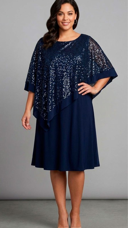 VESTIDO AZUL MARINO CON LENTEJUELAS PARTE SUPERIOR