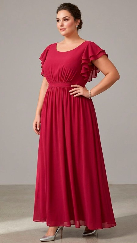 VESTIDO COLOR VINO CON MANGAS DE GASA