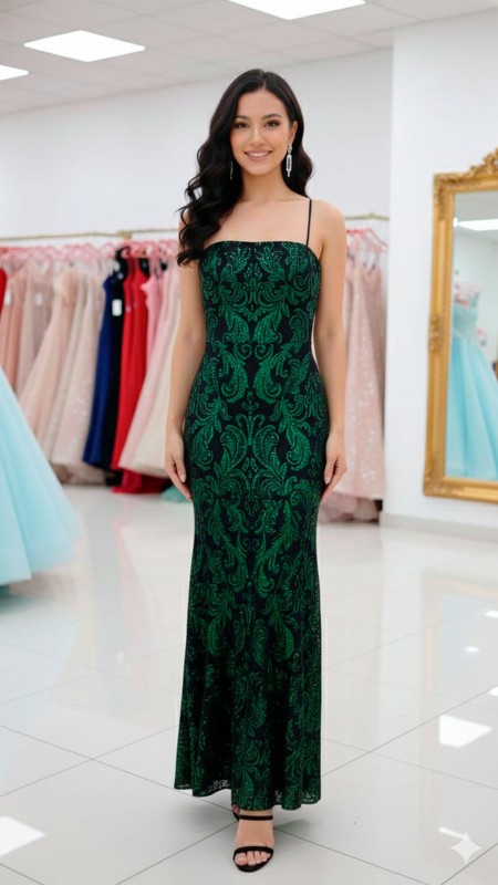 VESTIDO NEGRO CON LENTEJUELAS VERDES