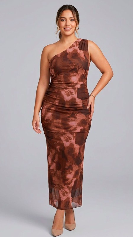 VESTIDO ASIMETRICO CAFE ARRUCHADO