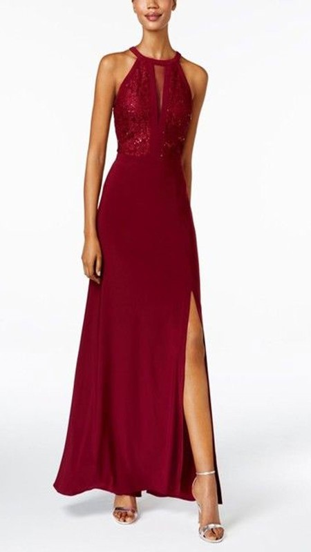 VESTIDO GUINDO CON BRILLO ESCOTE HALTER