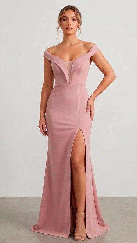 VESTIDO COLOR PALO ROSA CORTE SIRENA