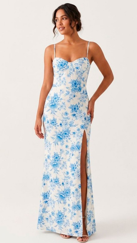 VESTIDO FLOREADO CELESTE