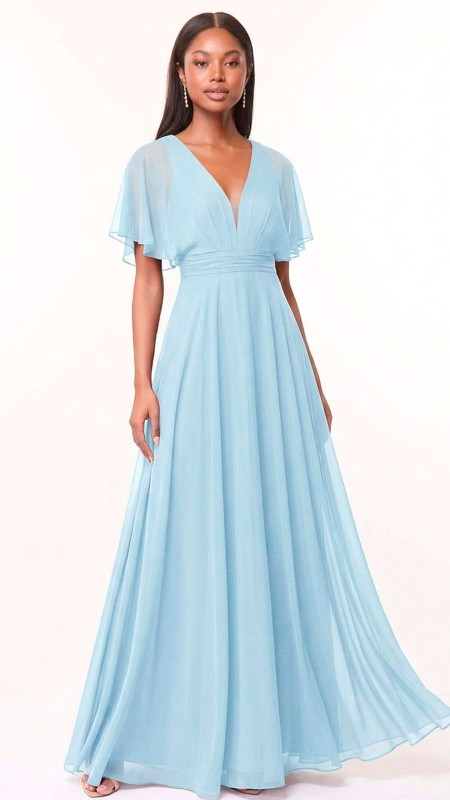 VESTIDO CELESTE BEBE CON MANGAS DE GASA