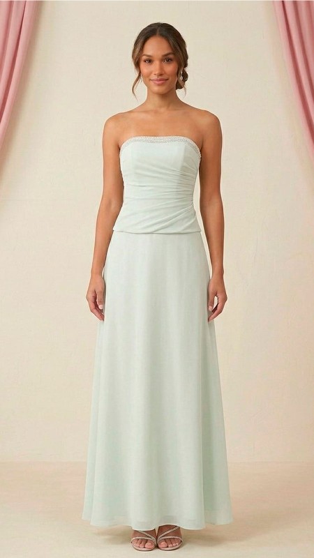VESTIDO VERDE AGUA ESTRAPLE