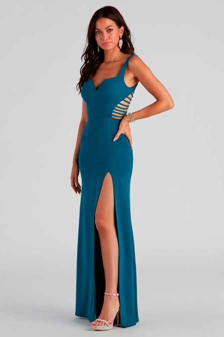 VESTIDO TURQUESA CON ESCOTE