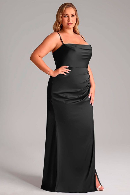 VESTIDO ESTRAPLE NEGRO SATINADO