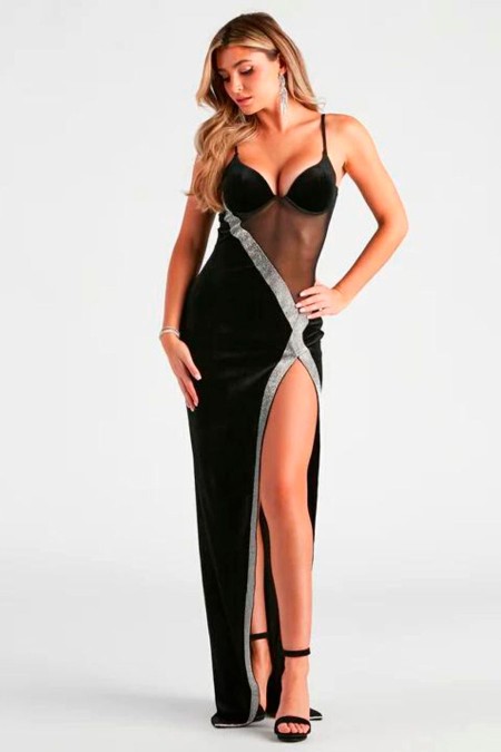 VESTIDO NEGRO GAMUSADO CON TRANSPARENCIA