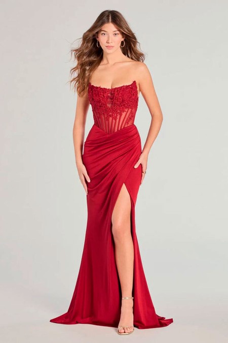 VESTIDO ROJO CON ENCAJE Y CORSE