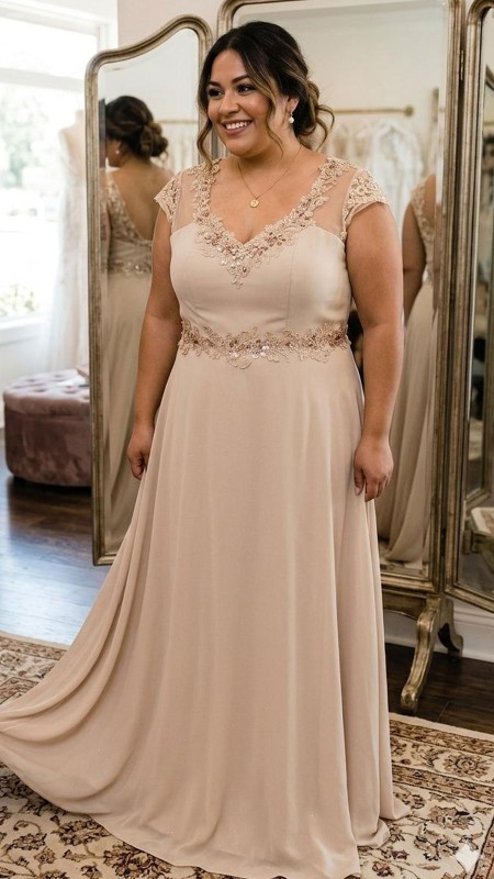 VESTIDO COLOR CHAMPAGE CON CORSE