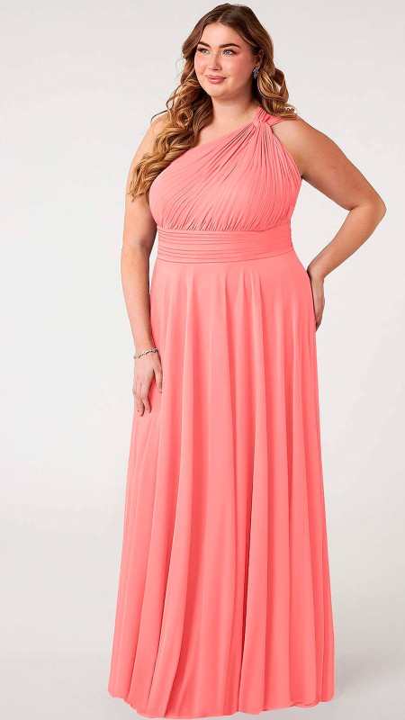 VESTIDO COLOR CHICLE ASIMETRICO GASA