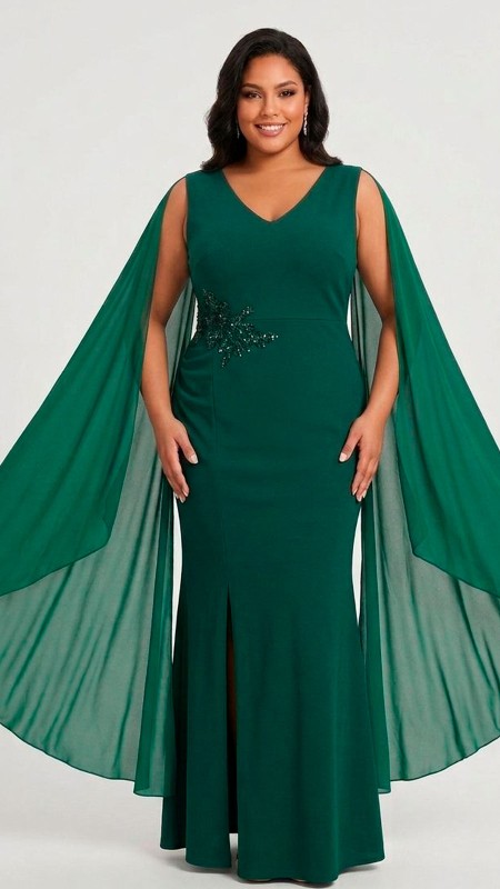 VESTIDO VERDE LICRA  CON MANGAS DE GASA