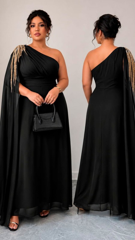 VESTIDO NEGRO CON UNA CAPA DE GASA