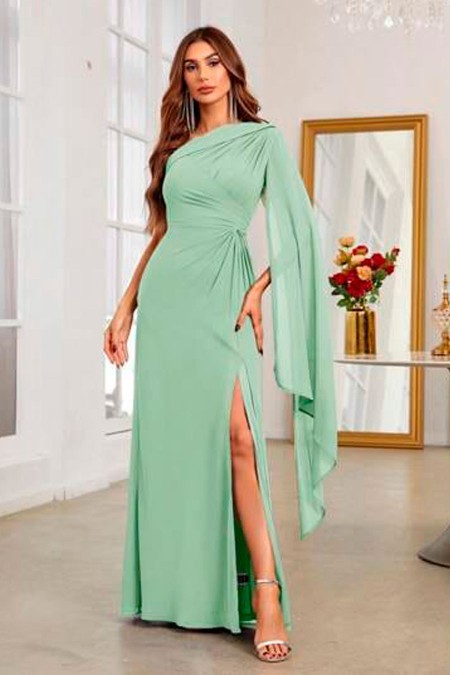 VESTIDO TURQUESA ASIMETRICO