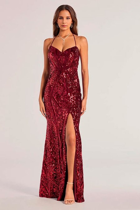 VESTIDO GAMUSADO CON LENTEJUELAS GUINDO