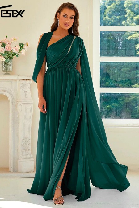 VESTIDO VERDE ASIMETRICO DE GASA