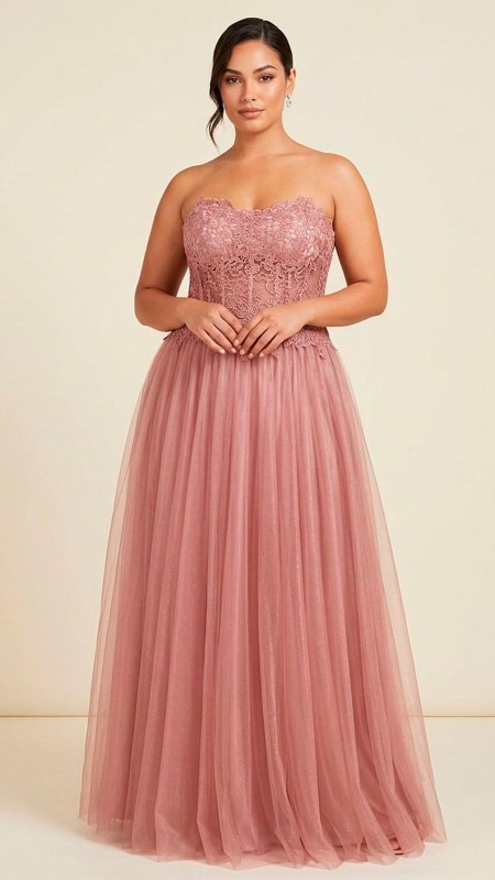 VESTIDO PALO ROSA CON ENCAJE Y CORSE POMPOSO