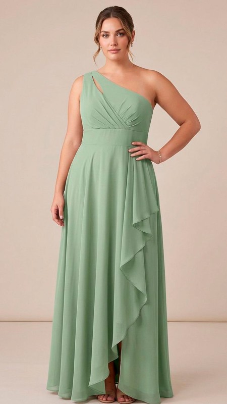 VESTIDO VERDE OLIVA ASIMETRICO CON VOLLADOS CORSE