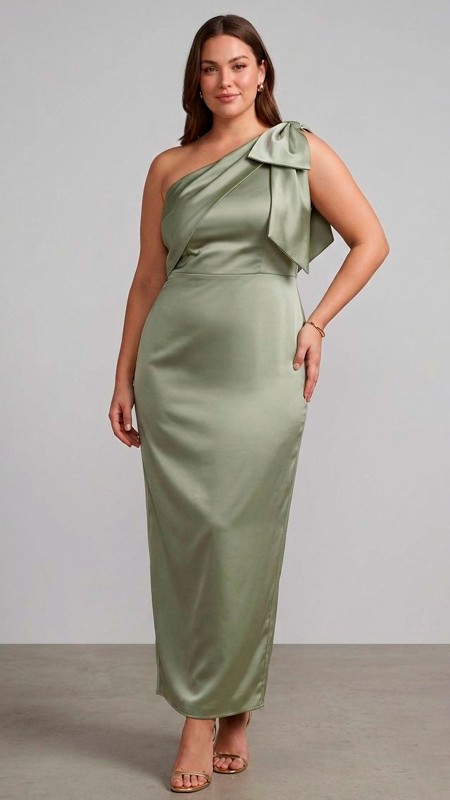 VESTIDO VERDE PISTACHO ASIMETRICO CORTE SIRENA