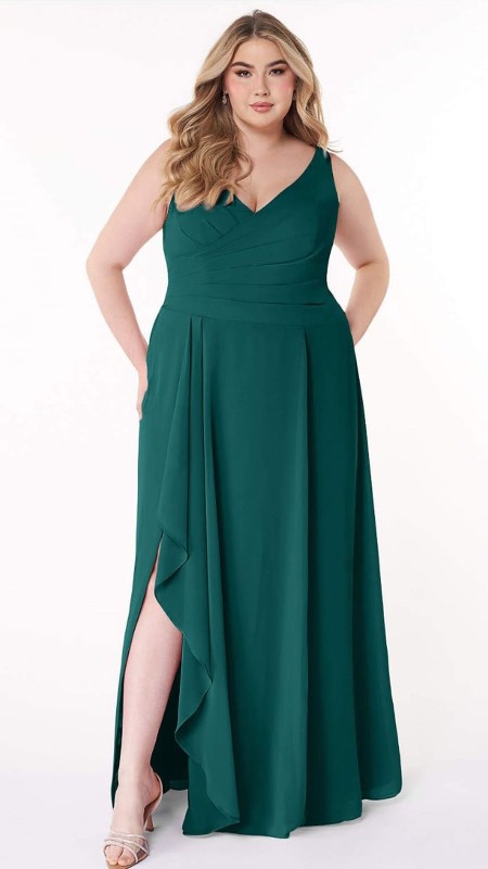 VESTIDO VERDE CON PLISADO EN CINTURA DE GASA