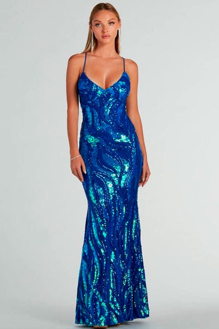 VESTIDO AZUL ELECTRICO CON LENTEJUELAS TORNASOLADA