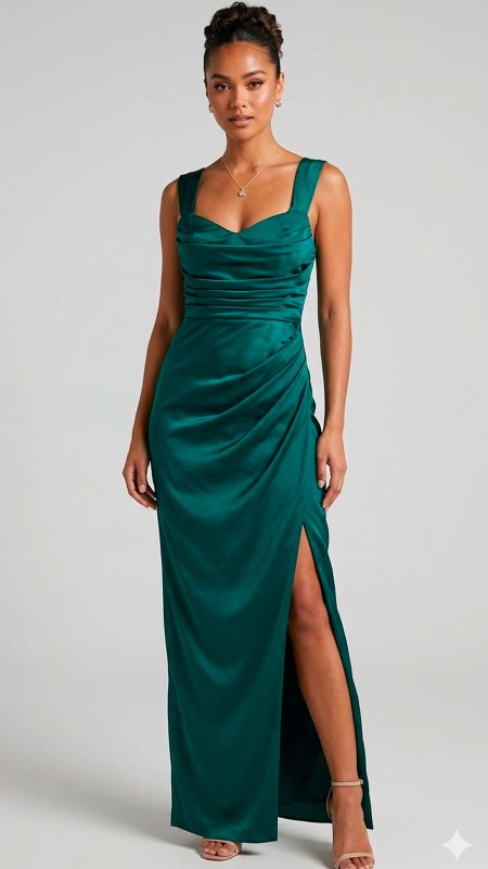 VESTIDO VERDE CON MANGAS CAIDAS