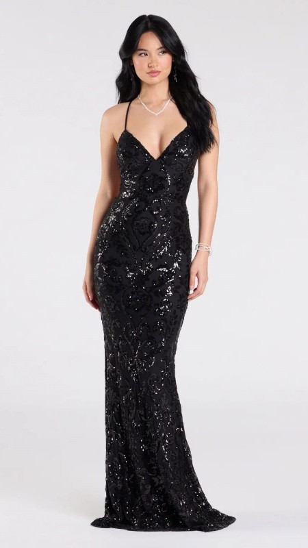 VESTIDO NEGRO CORTE SIRENAA CON LENTEJUELAS
