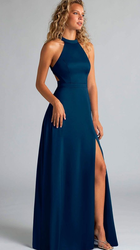 VESTIDO AZUL MARINO CUELLO HALTER