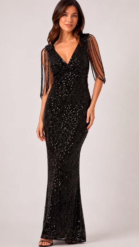 VESTIDO NEGRO PURAS LENTEJUELAS
