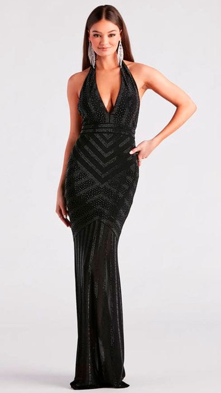 VESTIDO NEGRO CON STRASS CORTE V
