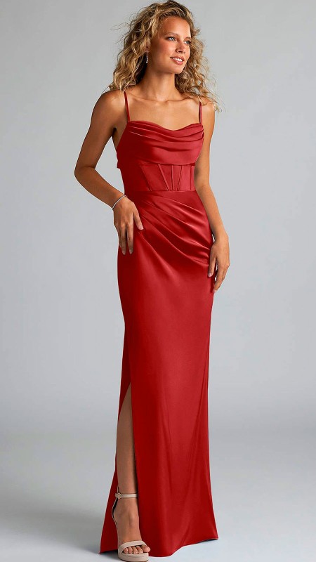 VESTIDO COBRE SATIN CON VARILLAS