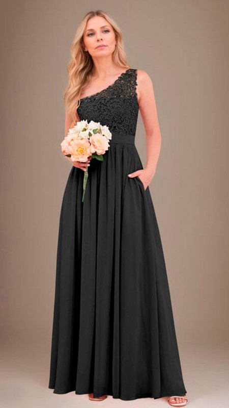 VESTIDO NEGRO ASIMETRICO CON ENCAJE