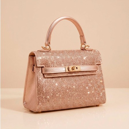 CARTERA ROSA CHAMPAGE CON BRILLO DE MANO