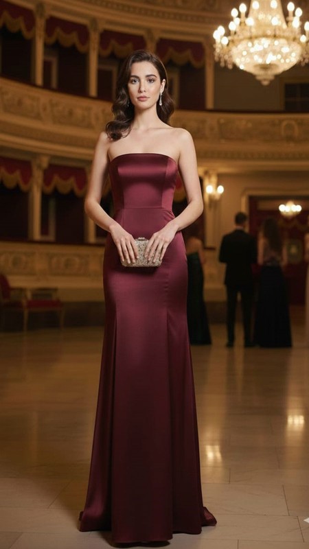 VESTIDO GUINDO SATIN ESTRAPLE LISO