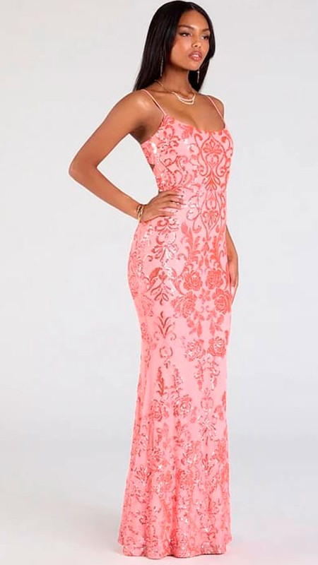 VESTIDO COLOR SALMON CON LENTEJUELAS