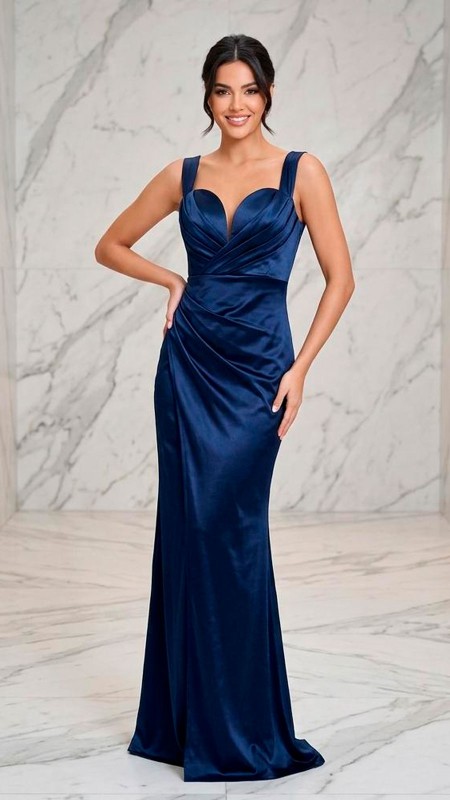 VESTIDO AZUL MARINO SATINADO