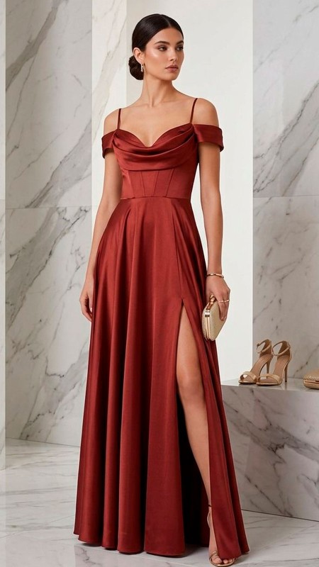 VESTIDO COBRE SATINADO CAMPANA
