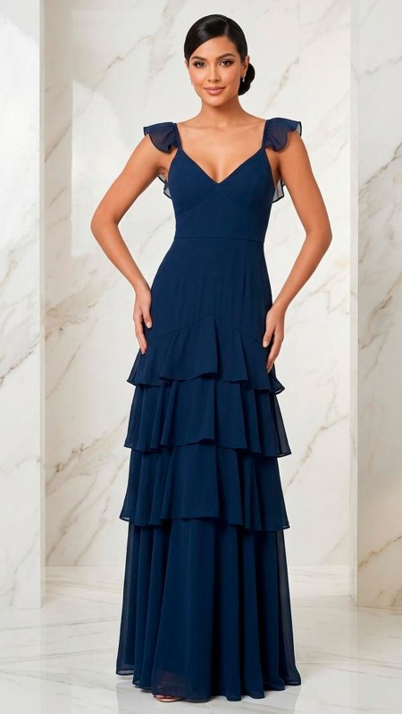 VESTIDO AZUL CON MINI MANGAS