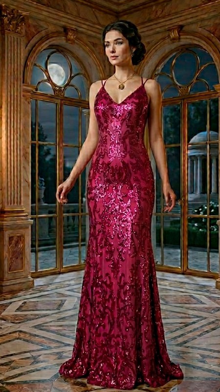 VESTIDO CON LENTEJUELAS COLOR VINO