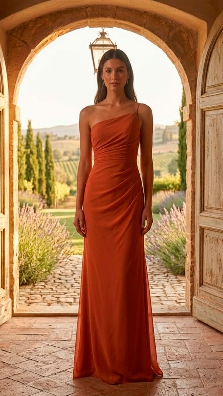 VESTIDO  ASIMETRICO COLOR TERRACOTA