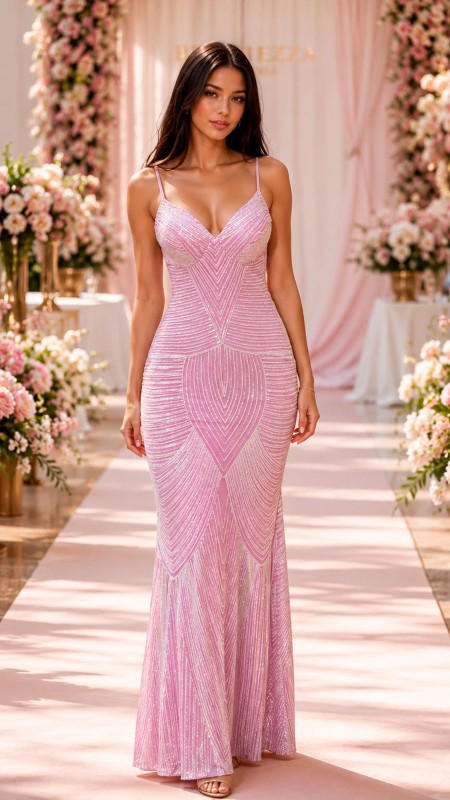 VESTIDO ROSADO CON LENTEJUELAS