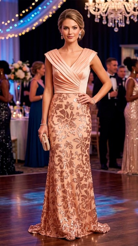 VESTIDO MELON CON LENTEJUELAS