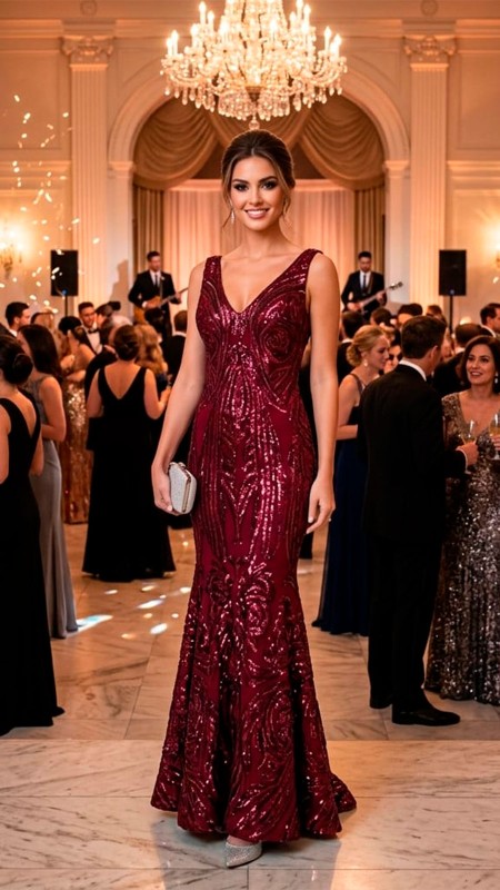 VESTIDO GUINDO CON LENTEJUELAS