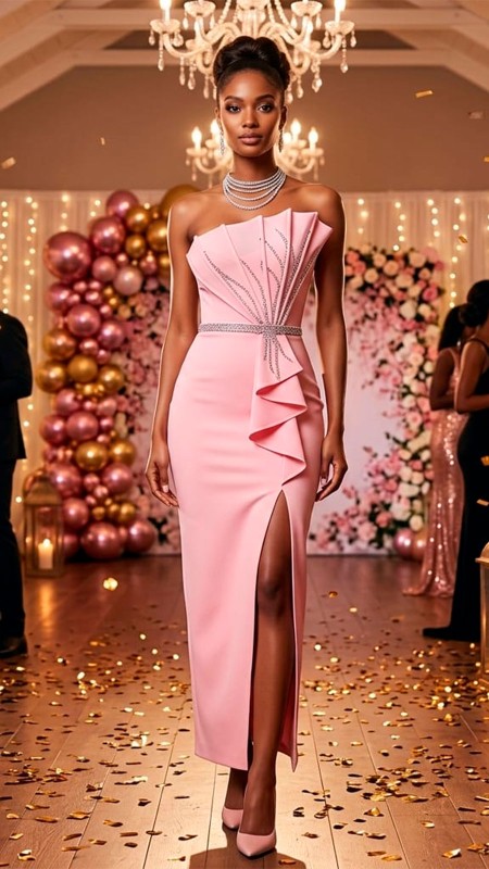 VESTIDO STRAPLESS ROSADO
